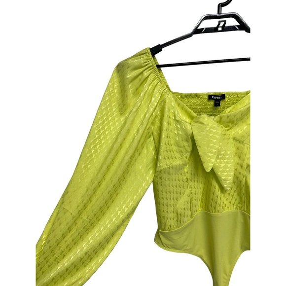 Express Women's Satin Jacquard Tie Front Bodysuit long sleeve size L - Picture 2 of 12